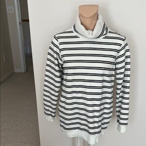Joules Black and White Striped Top with Cowlneck Collar